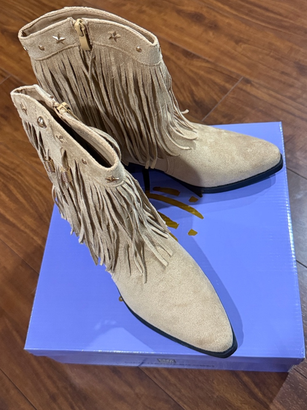 Liliana Cowgirls Tan Fringe Suede Fashion Western Booties Size 6 Mid Calf New